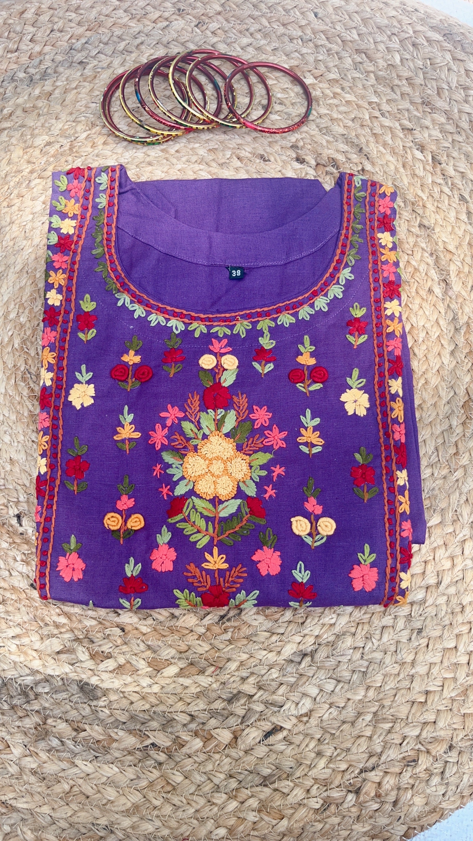 Purple Hand EMbroidered Kurti