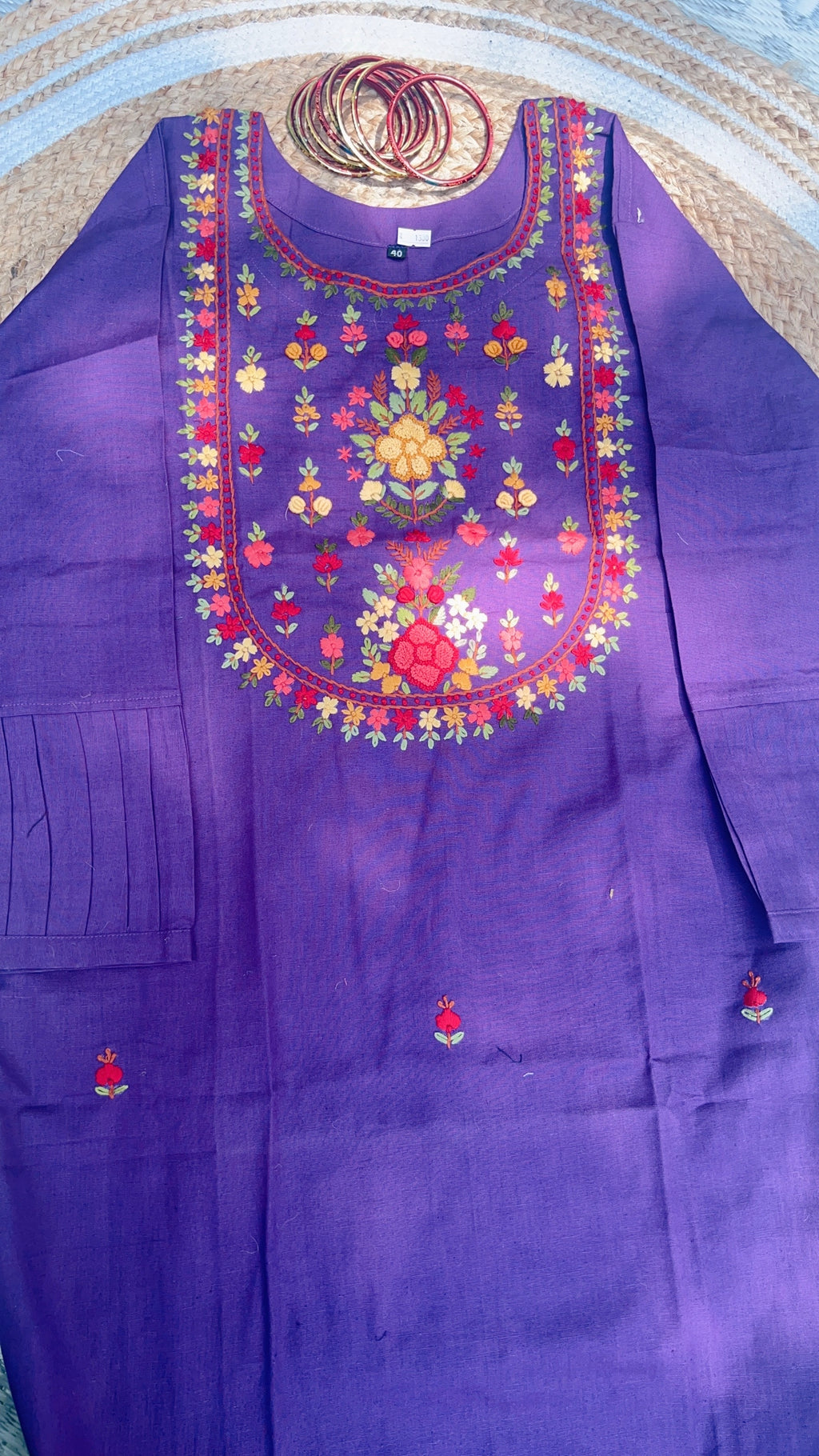 Purple Hand EMbroidered Kurti