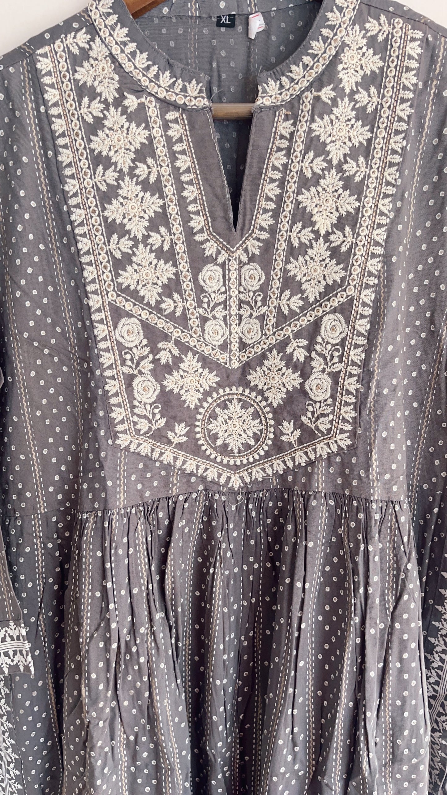 Grey and white anarkali kurti