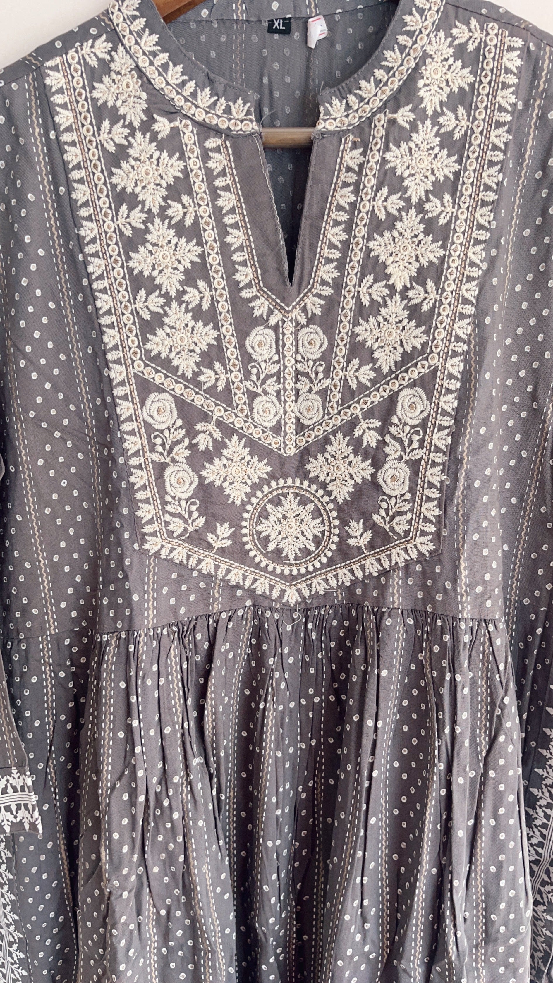Grey and white anarkali kurti