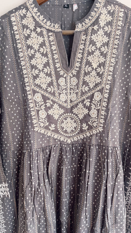 Grey and white anarkali kurti