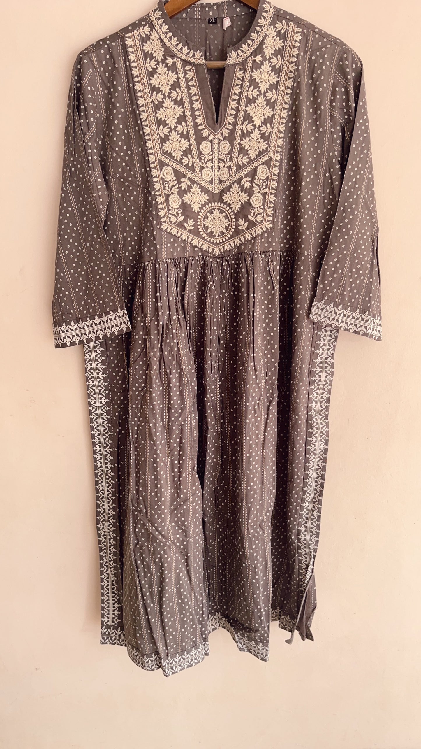 Grey and white anarkali kurti