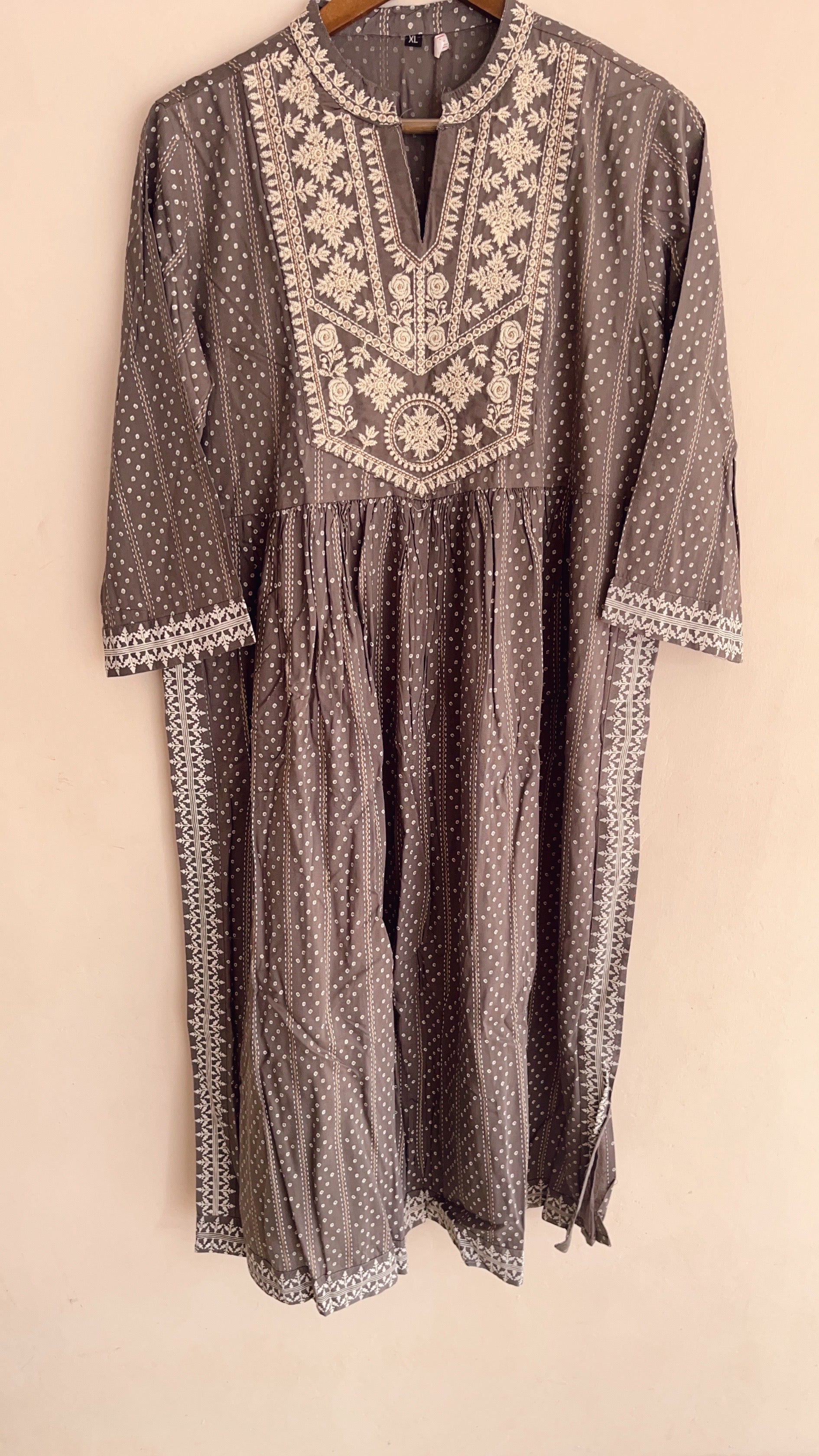 Grey and white anarkali kurti