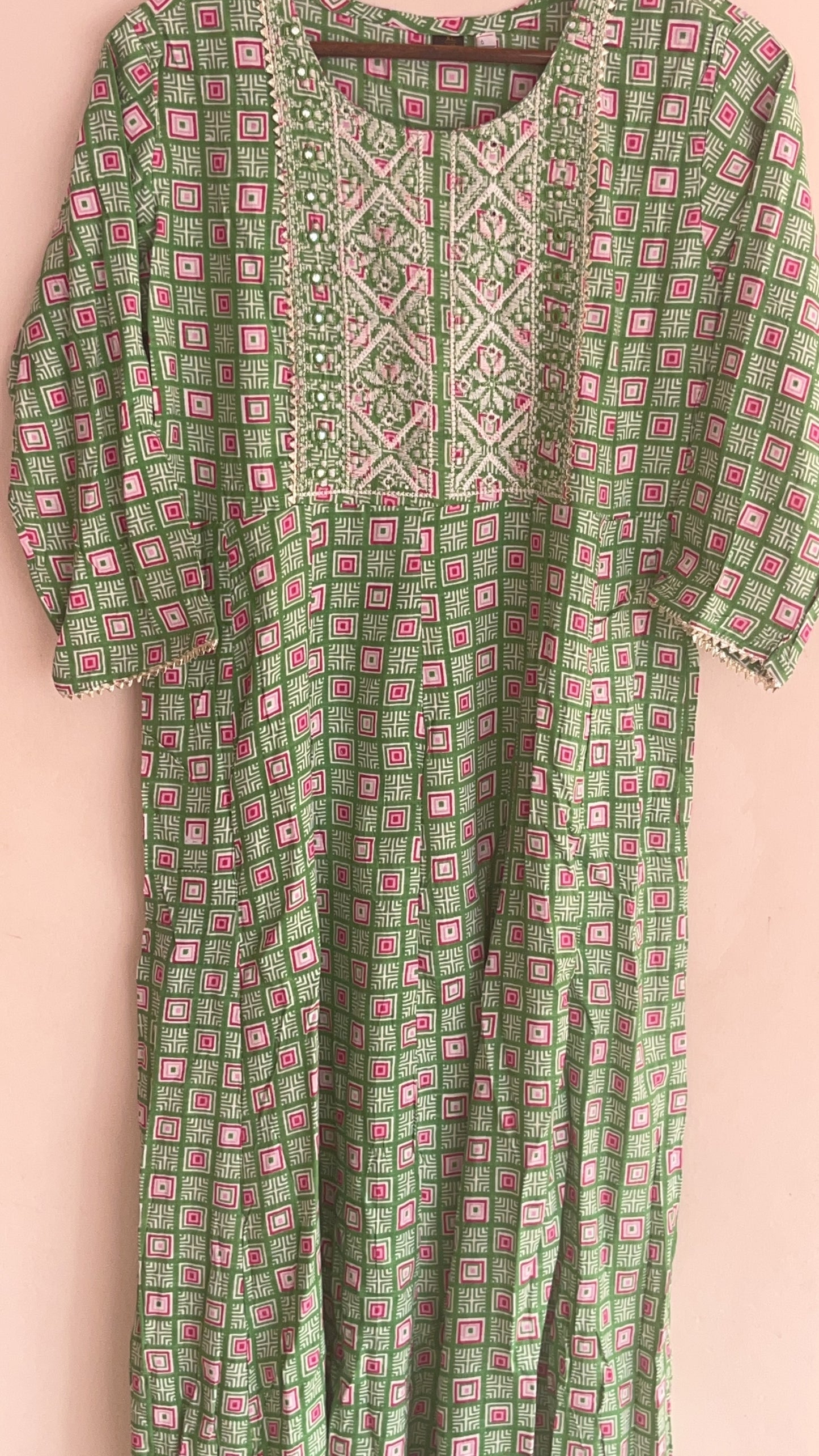 Light Green Cotton Umbrella kurti