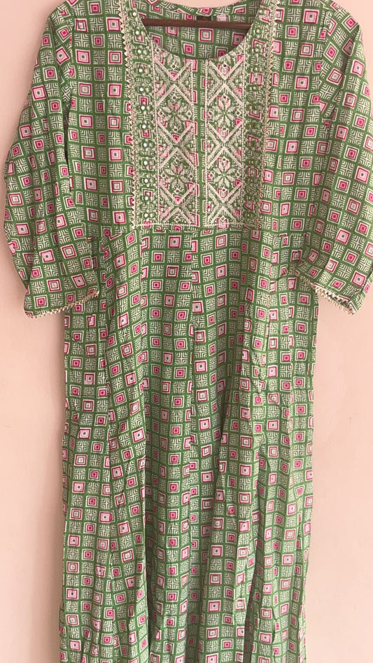 Light Green Cotton Umbrella kurti