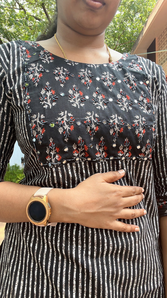 Black kurti with heavy yoke work