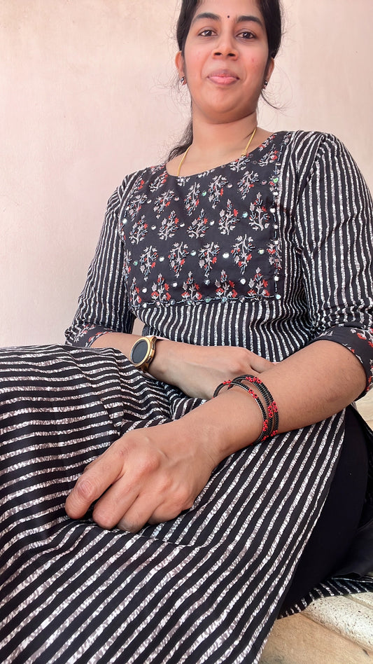 Black kurti with heavy yoke work