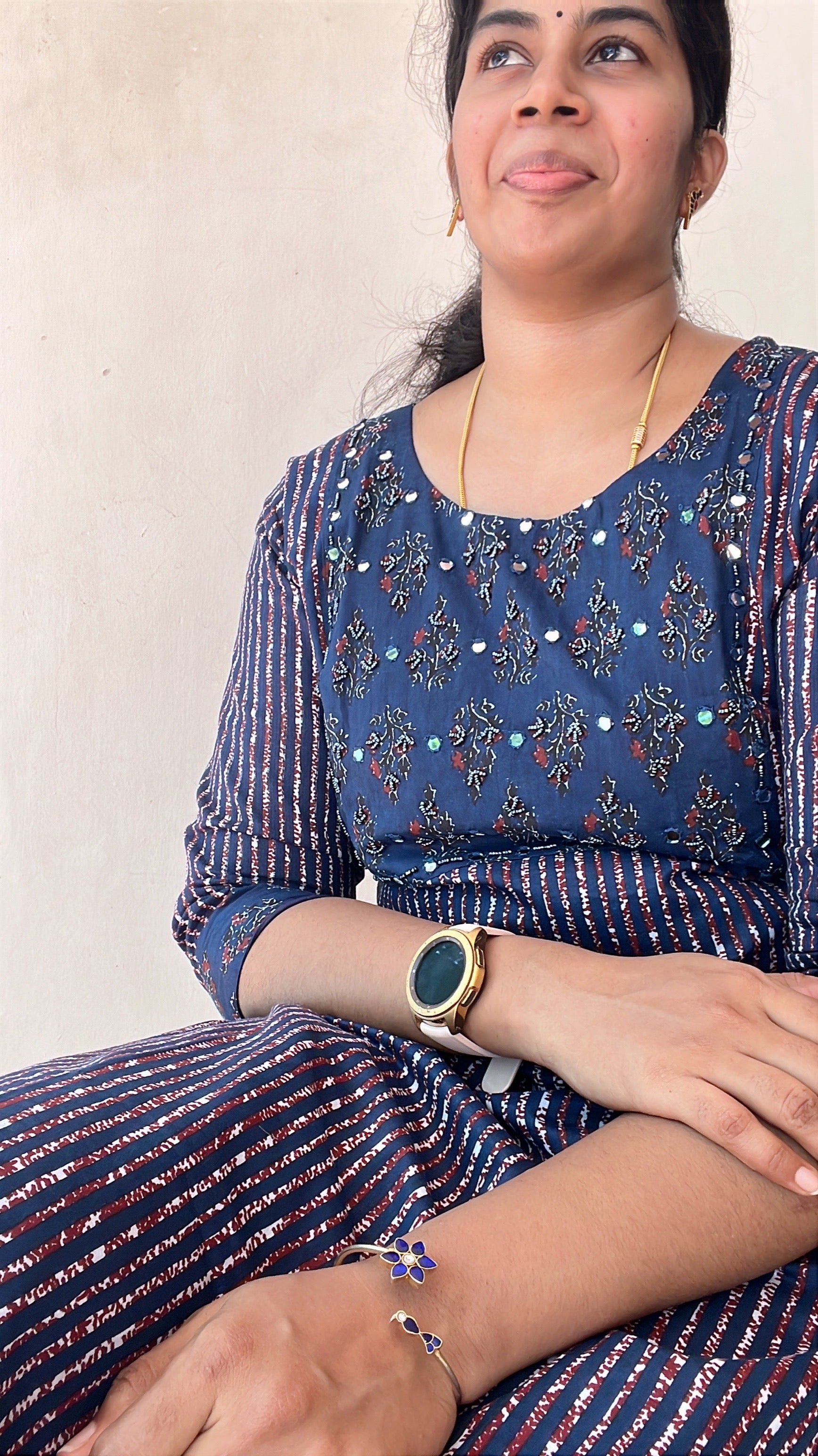 Blue Cotton Kurti with Heavy Yoke Work