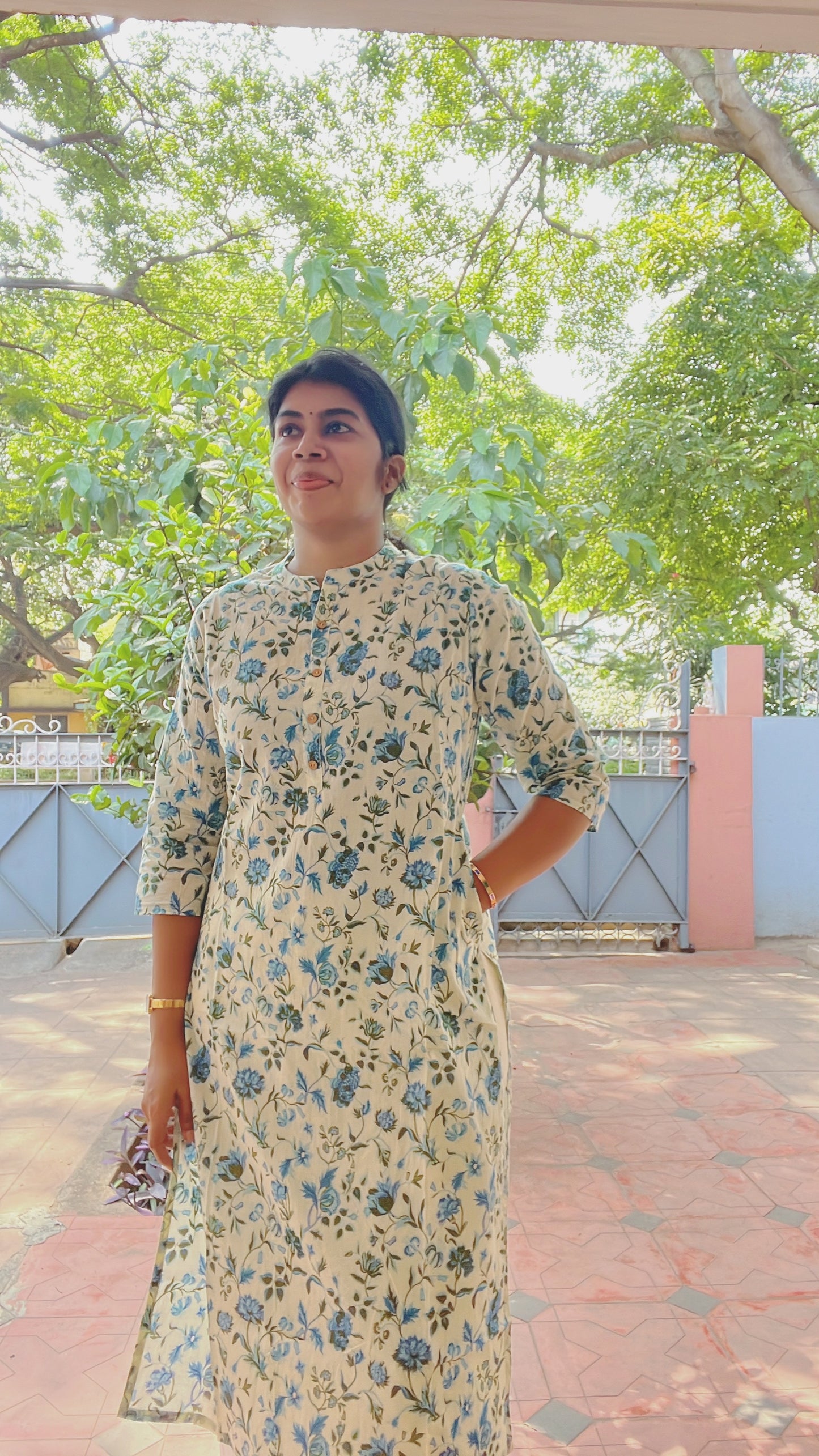 White and Blue Floral Kurti