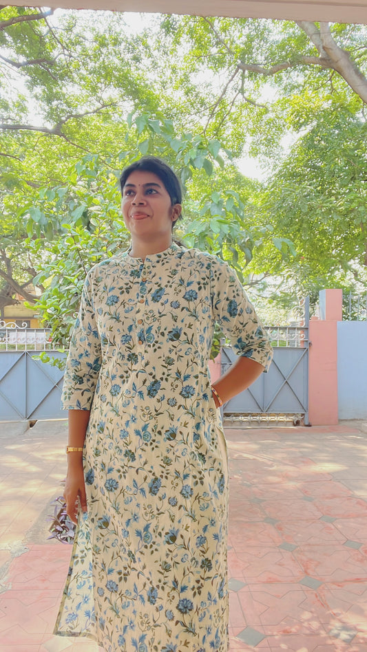 White and Blue Floral Kurti