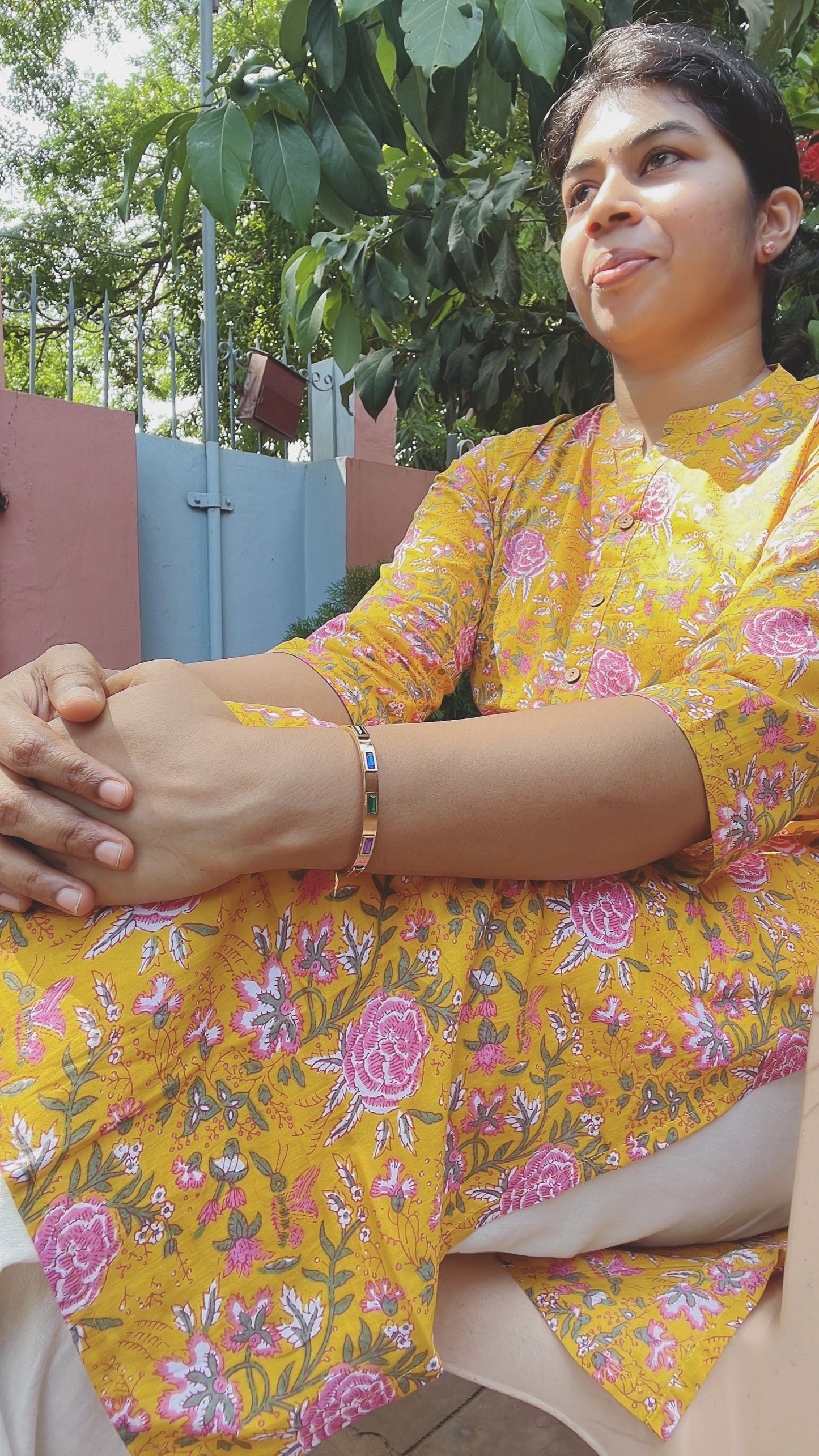 Yellow and Pink Floral Kurti