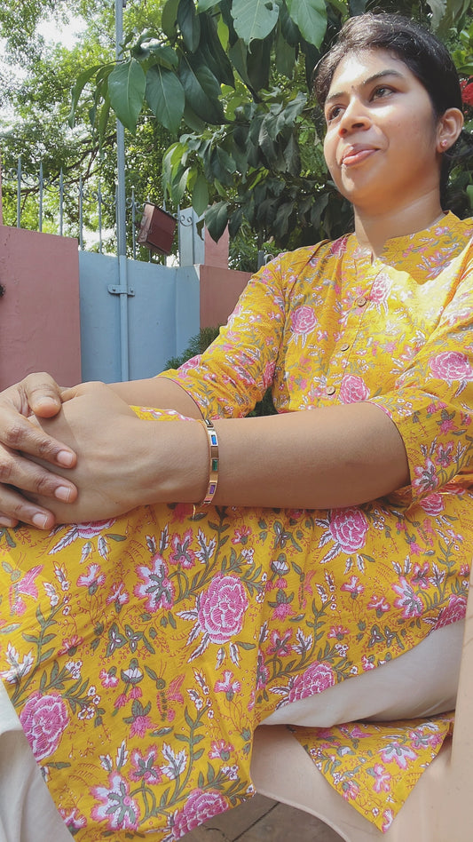 Yellow and Pink Floral Kurti