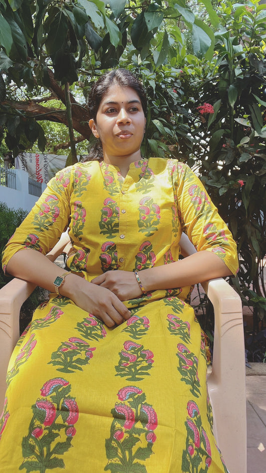 Yellow wth Green orint kurti