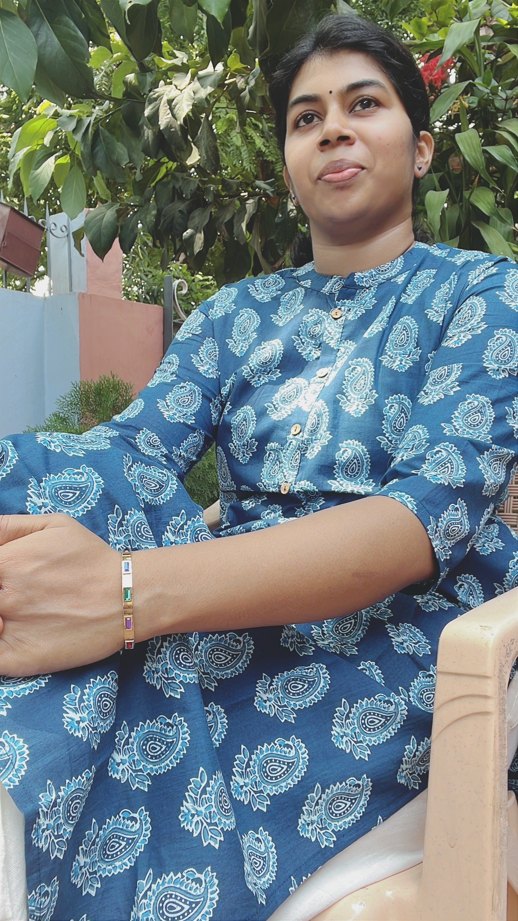 Blue with White print Kurti