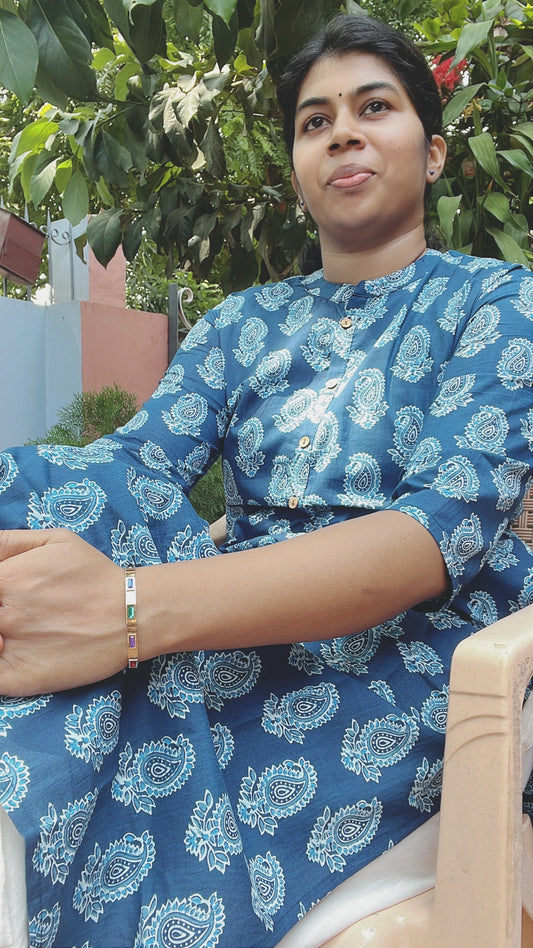 Blue with White print Kurti