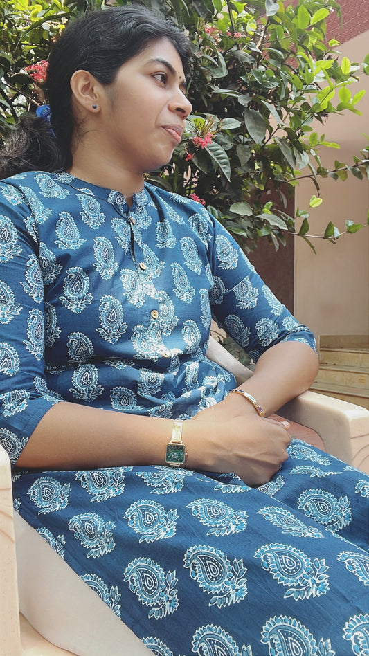 Blue with White print Kurti