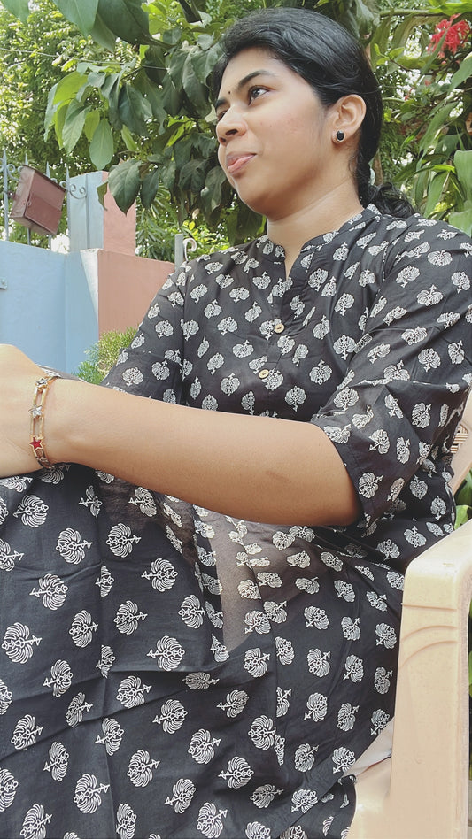 Black with White Print Kurti