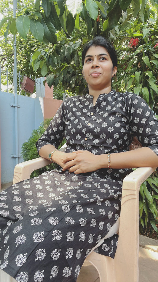 Black with White Print Kurti