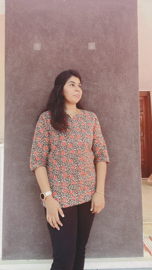 Brown Cotton Short Kurti