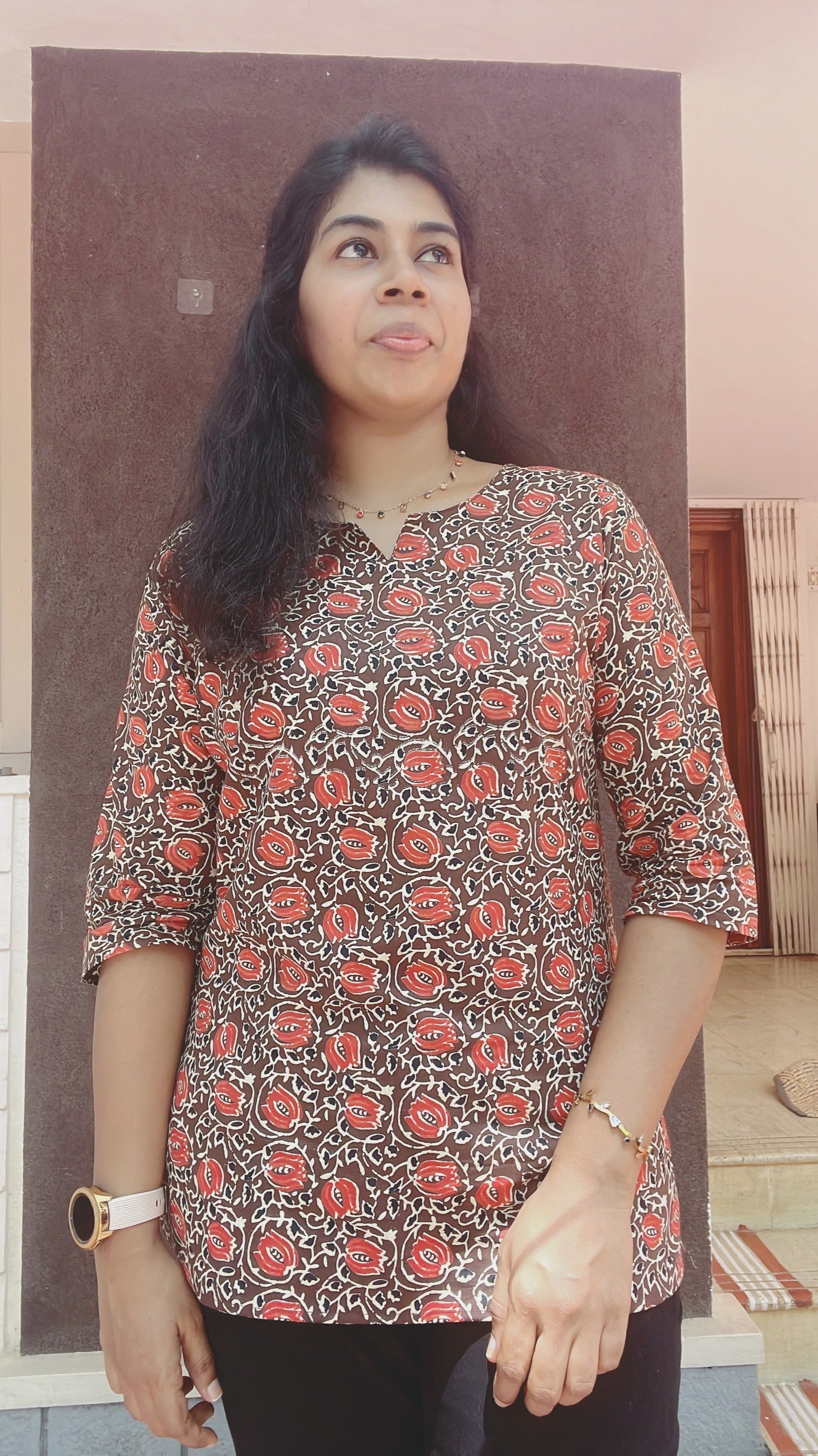 Brown Cotton Short Kurti