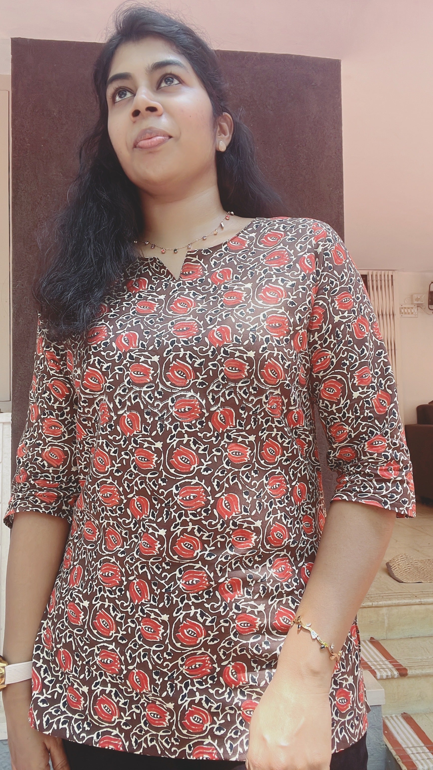 Brown Cotton Short Kurti