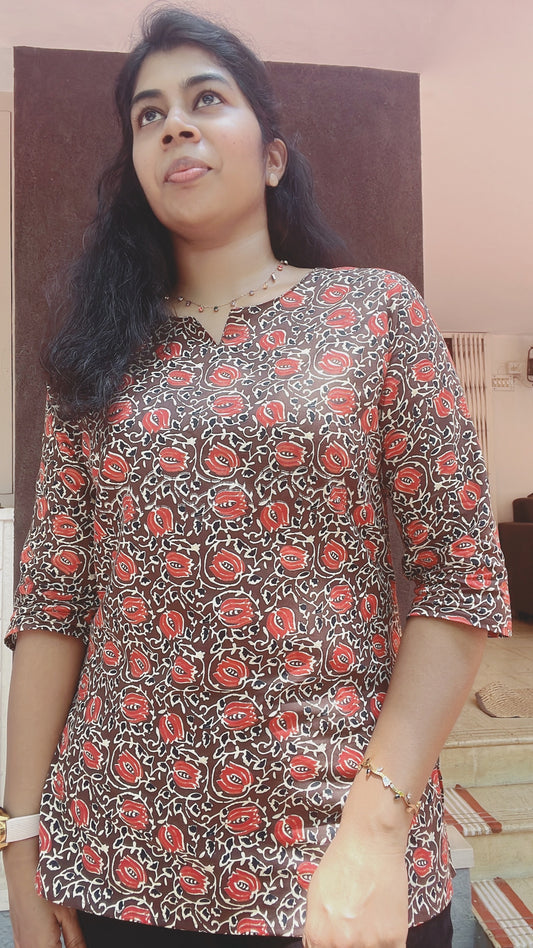 Brown Cotton Short Kurti