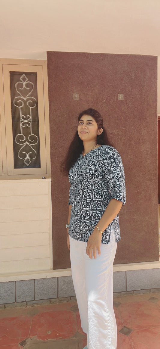 Indigo Blue Cotton Short Kurti