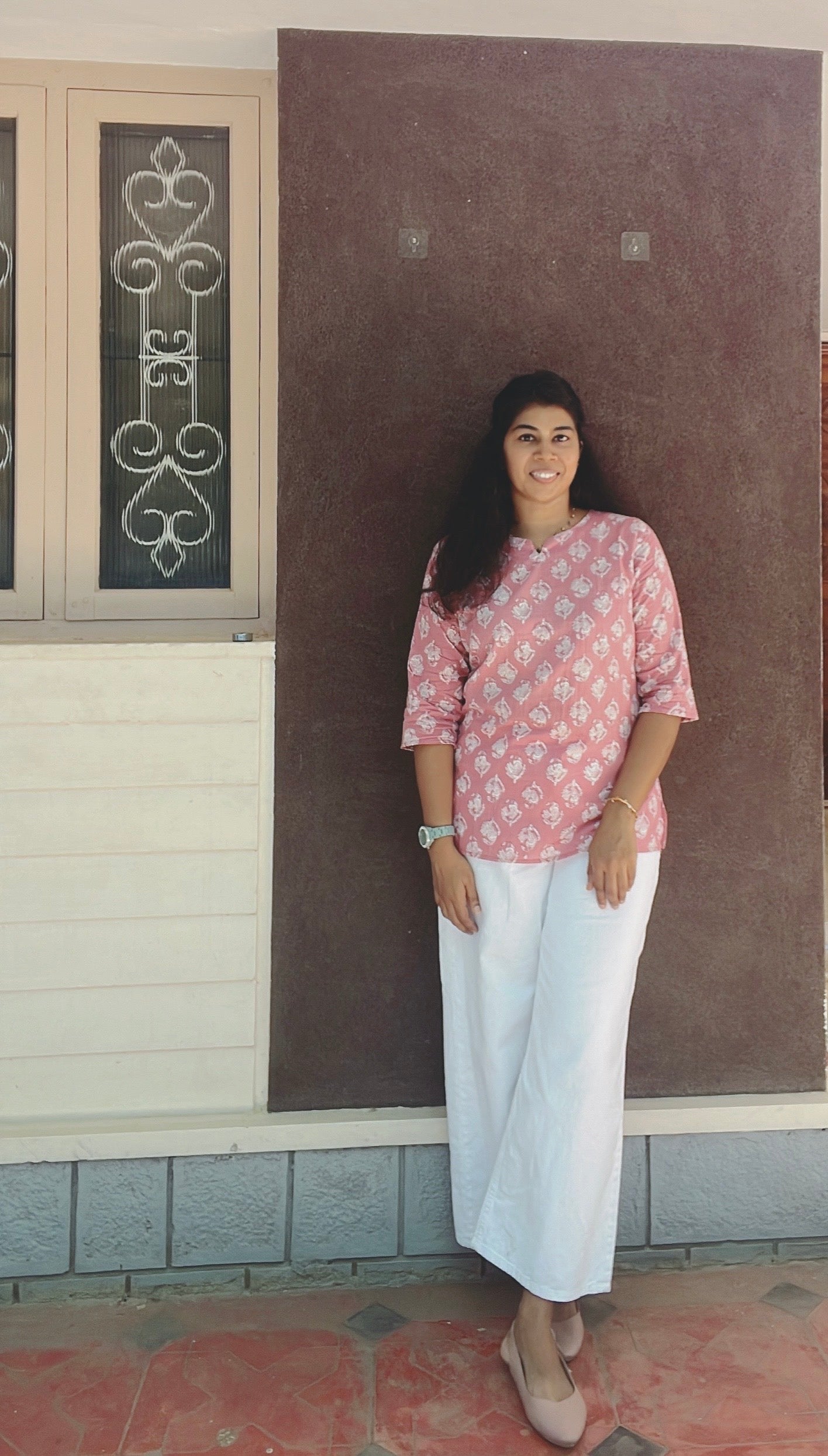 Peach COtton Short Kurti