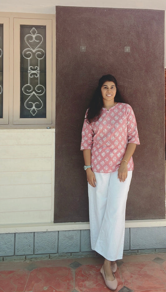 Peach COtton Short Kurti