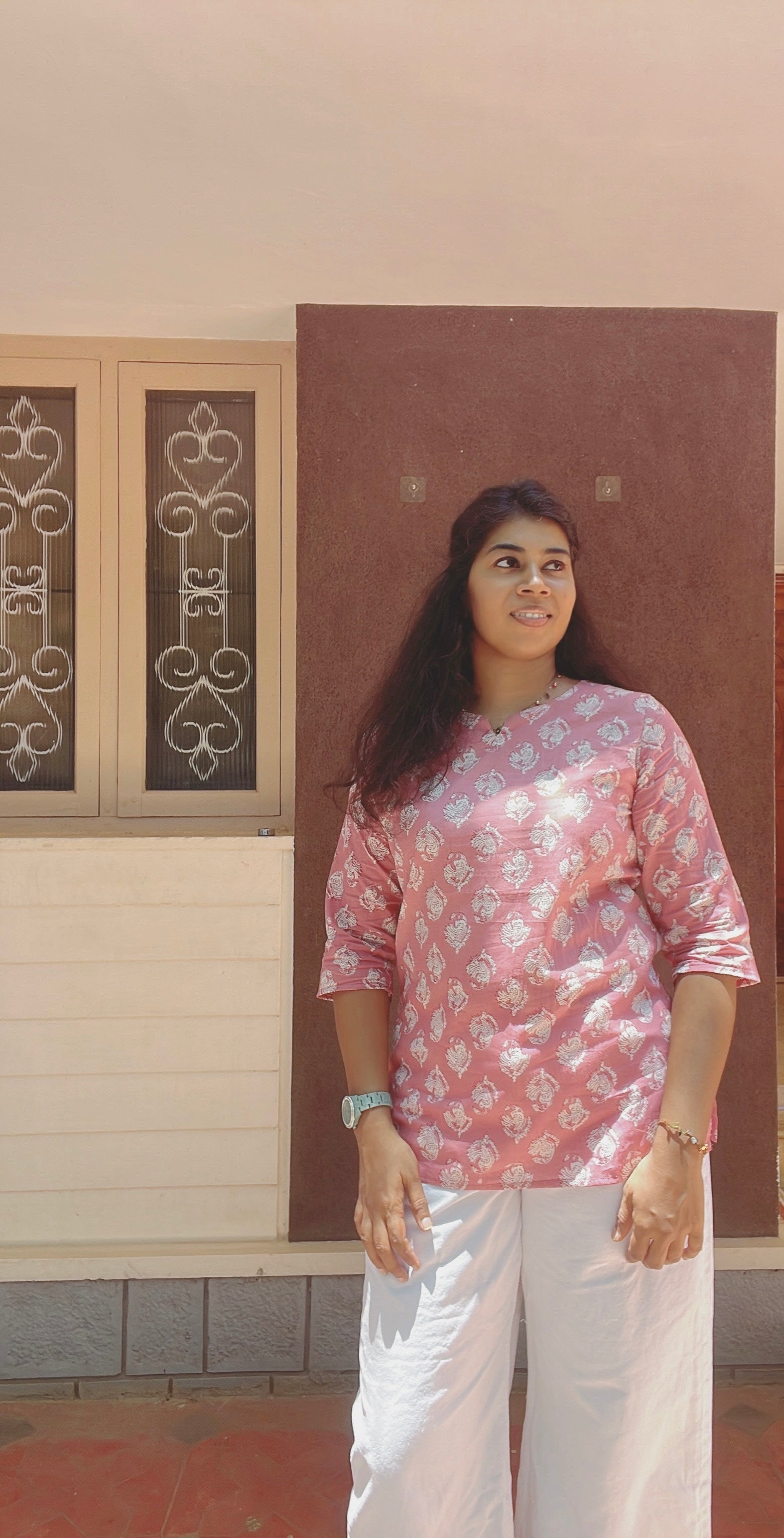 Peach COtton Short Kurti