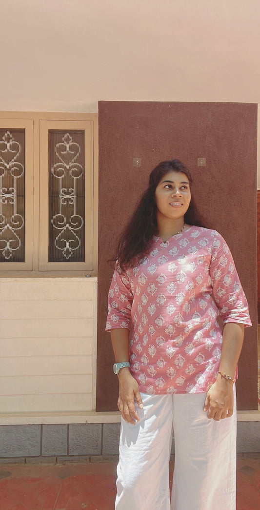 Peach COtton Short Kurti