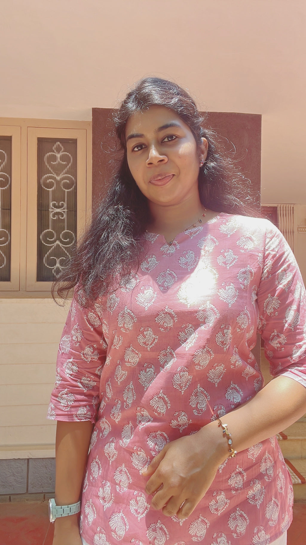 Peach COtton Short Kurti