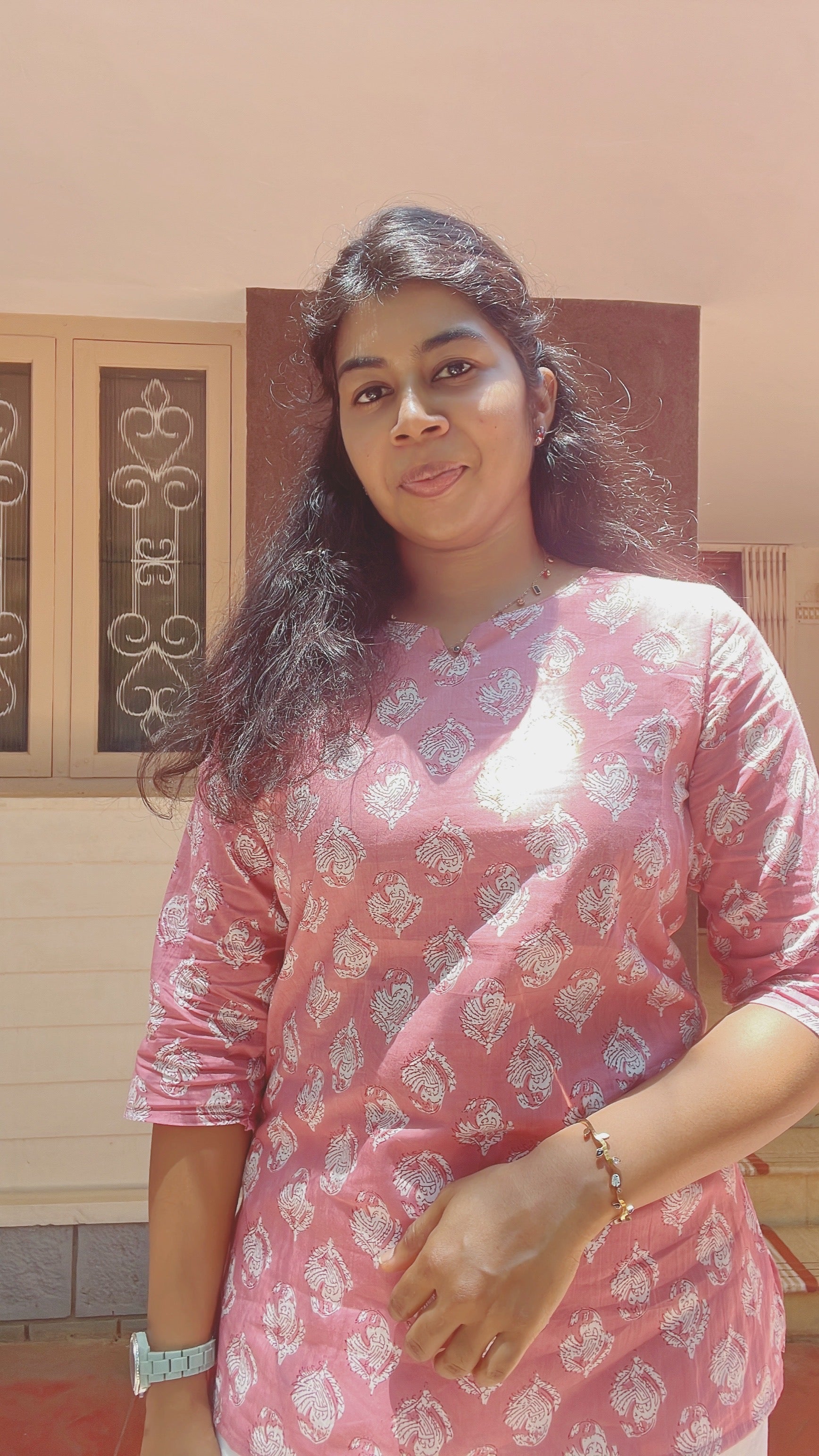Peach COtton Short Kurti