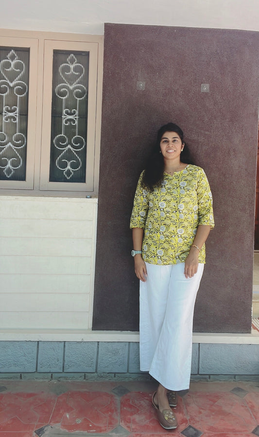 Lemon Yellow Cotton Short Kurti
