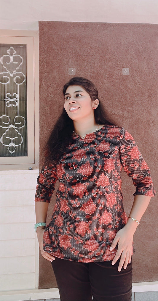 Black Cotton Short Kurti