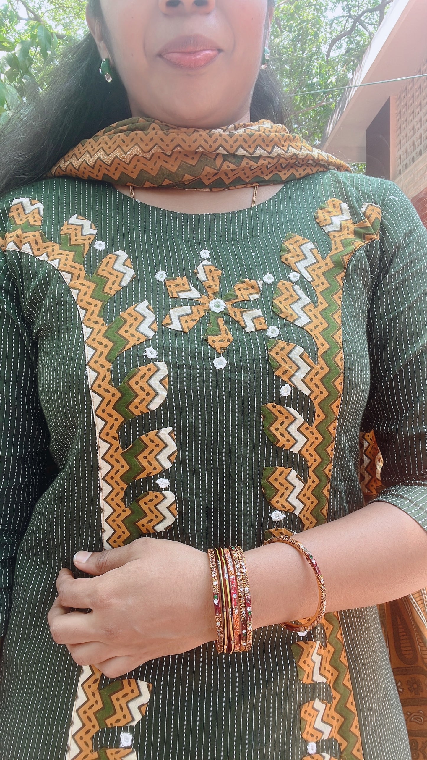 Green Applique Suit Set