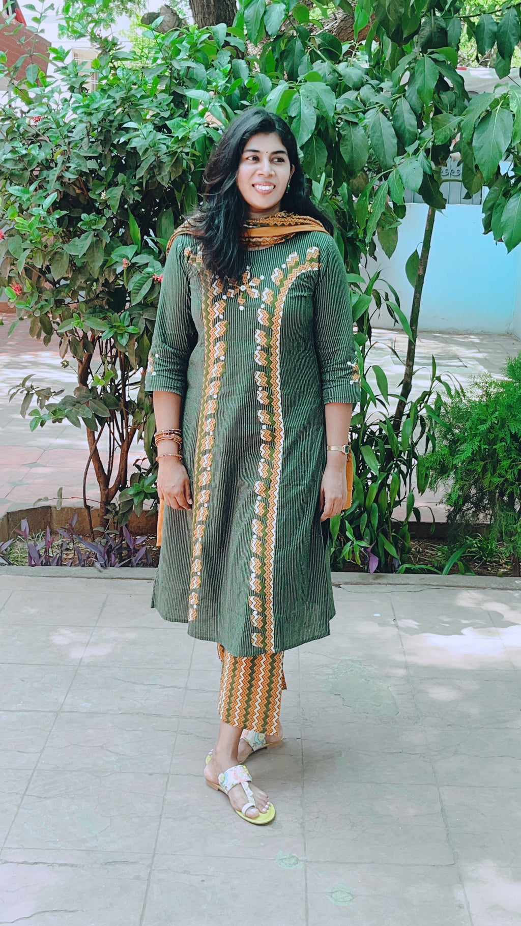 Green Applique Suit Set