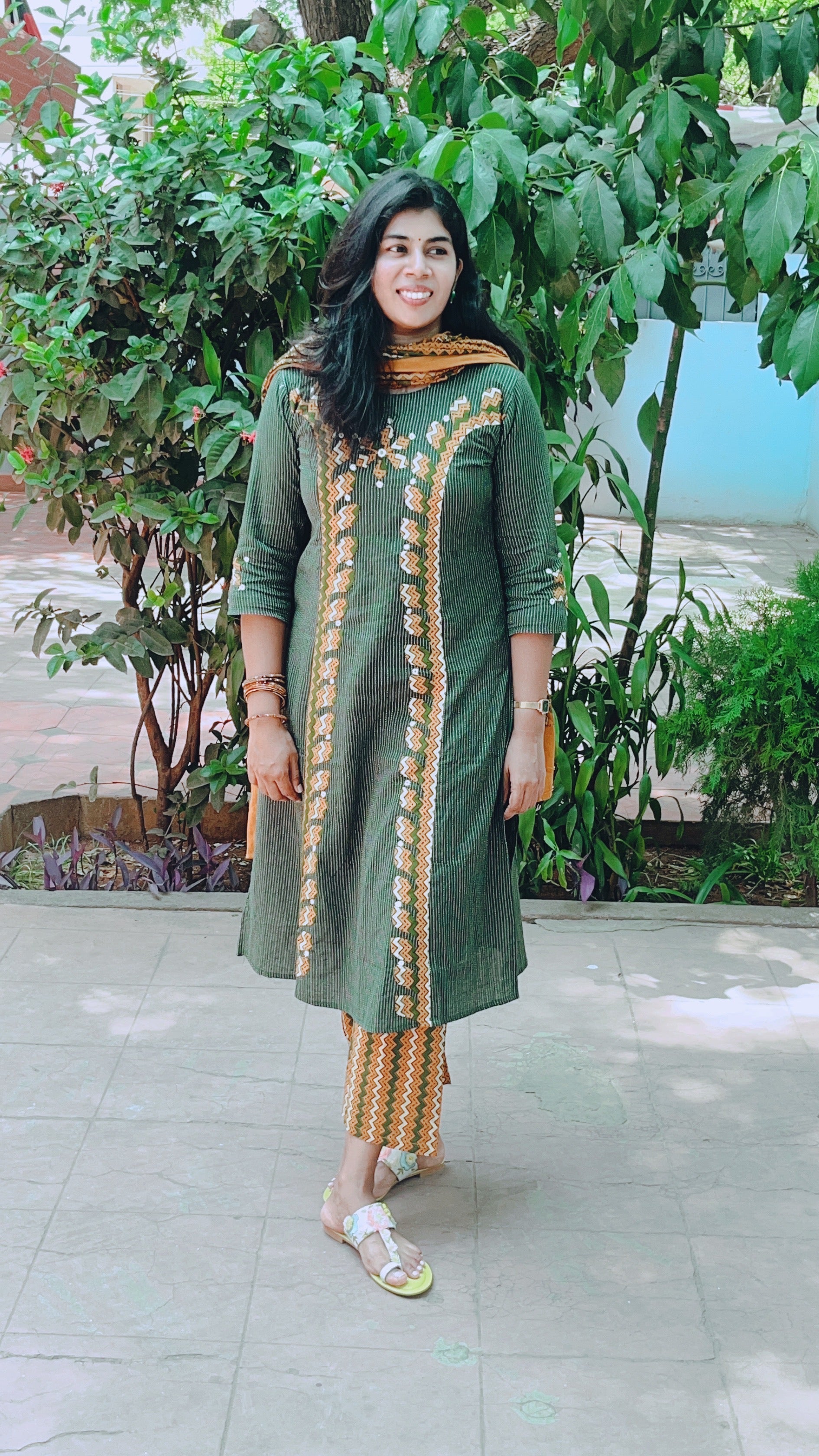 Green Applique Suit Set