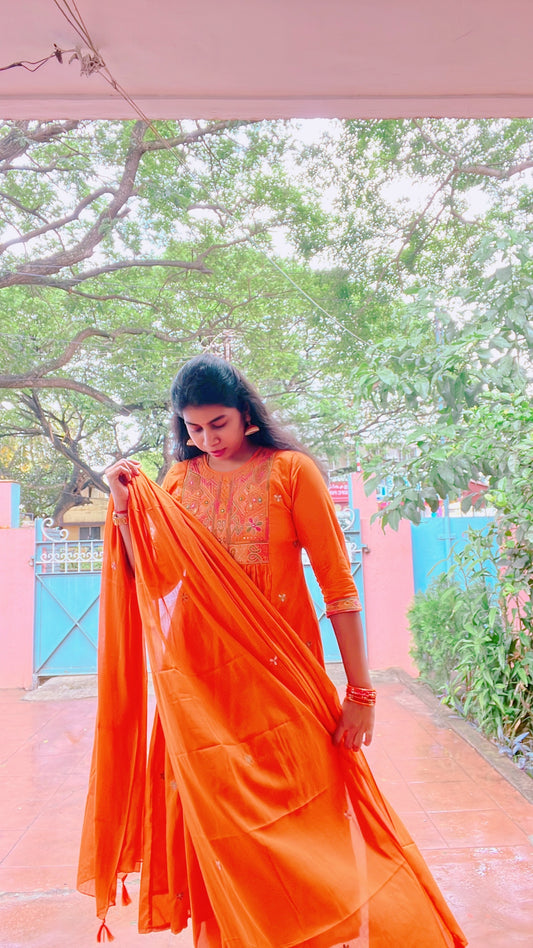 Rust Orange Embroidery Suit Set