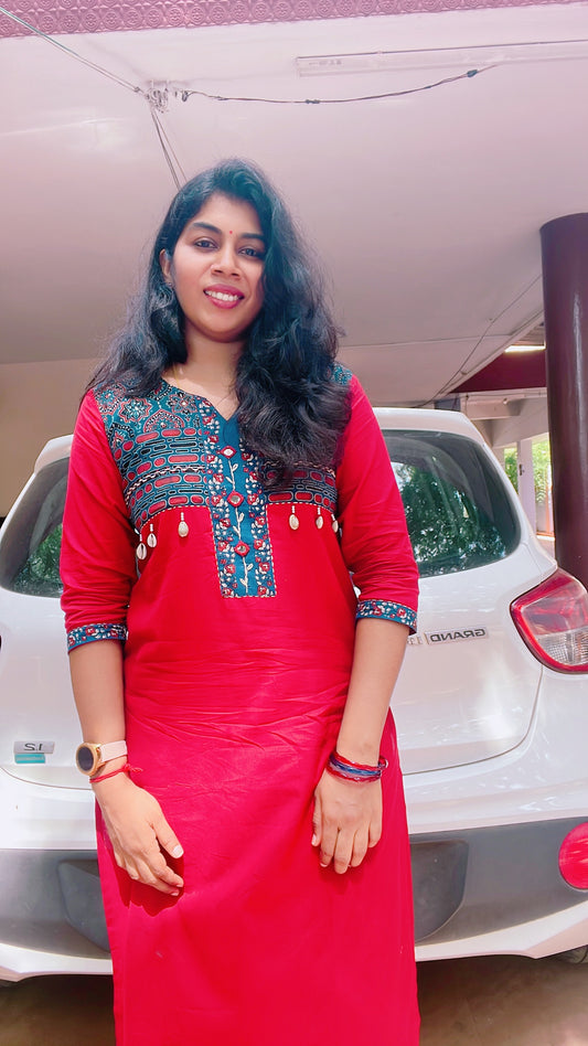 Red and Blue  Mirror Work Suit Set