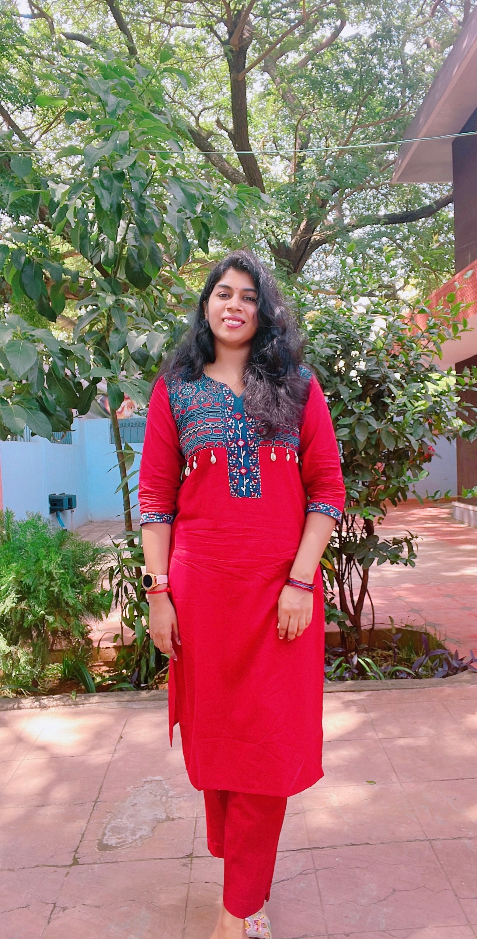 Red and Blue  Mirror Work Suit Set