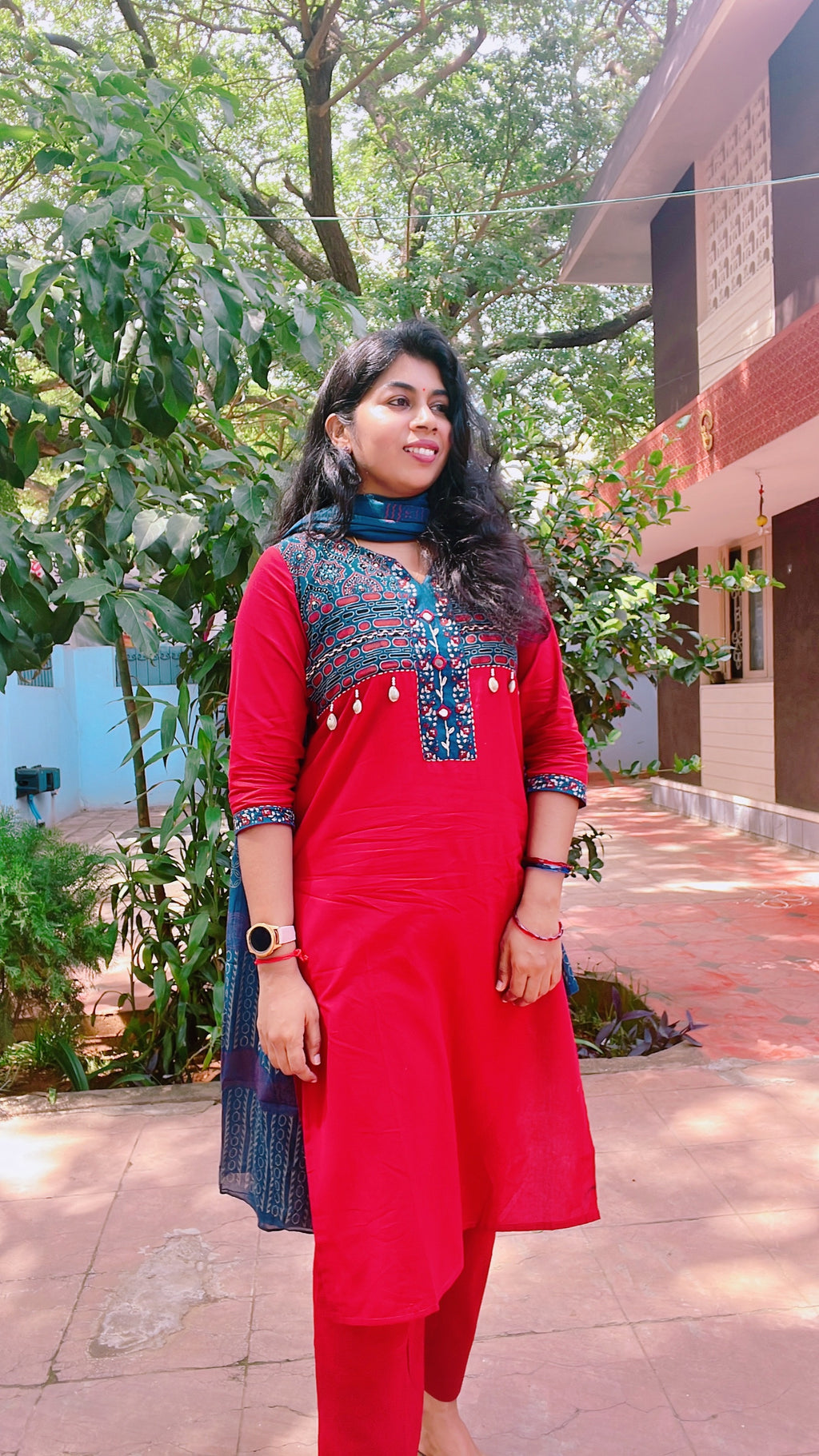 Red and Blue  Mirror Work Suit Set