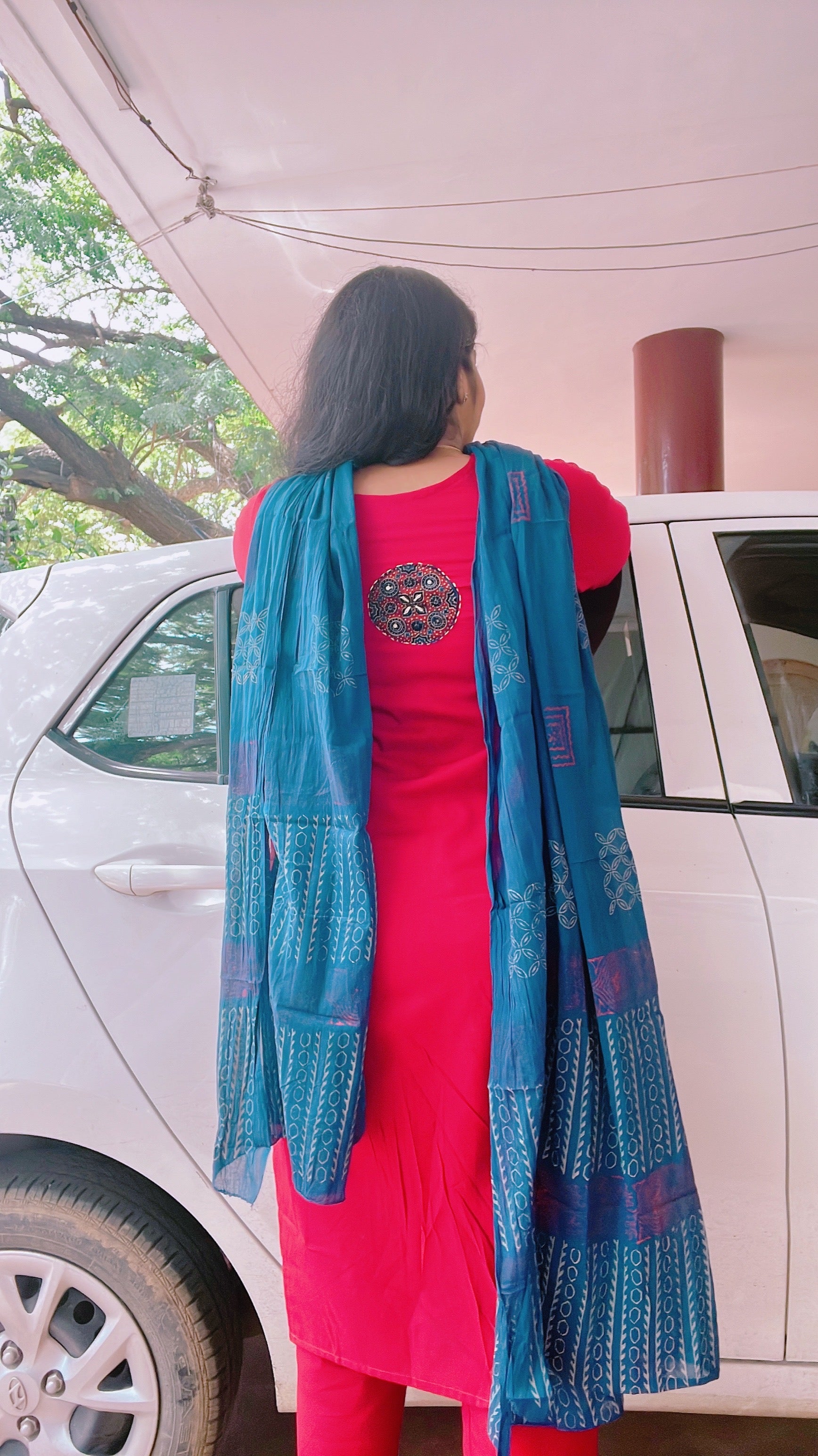 Red and Blue  Mirror Work Suit Set
