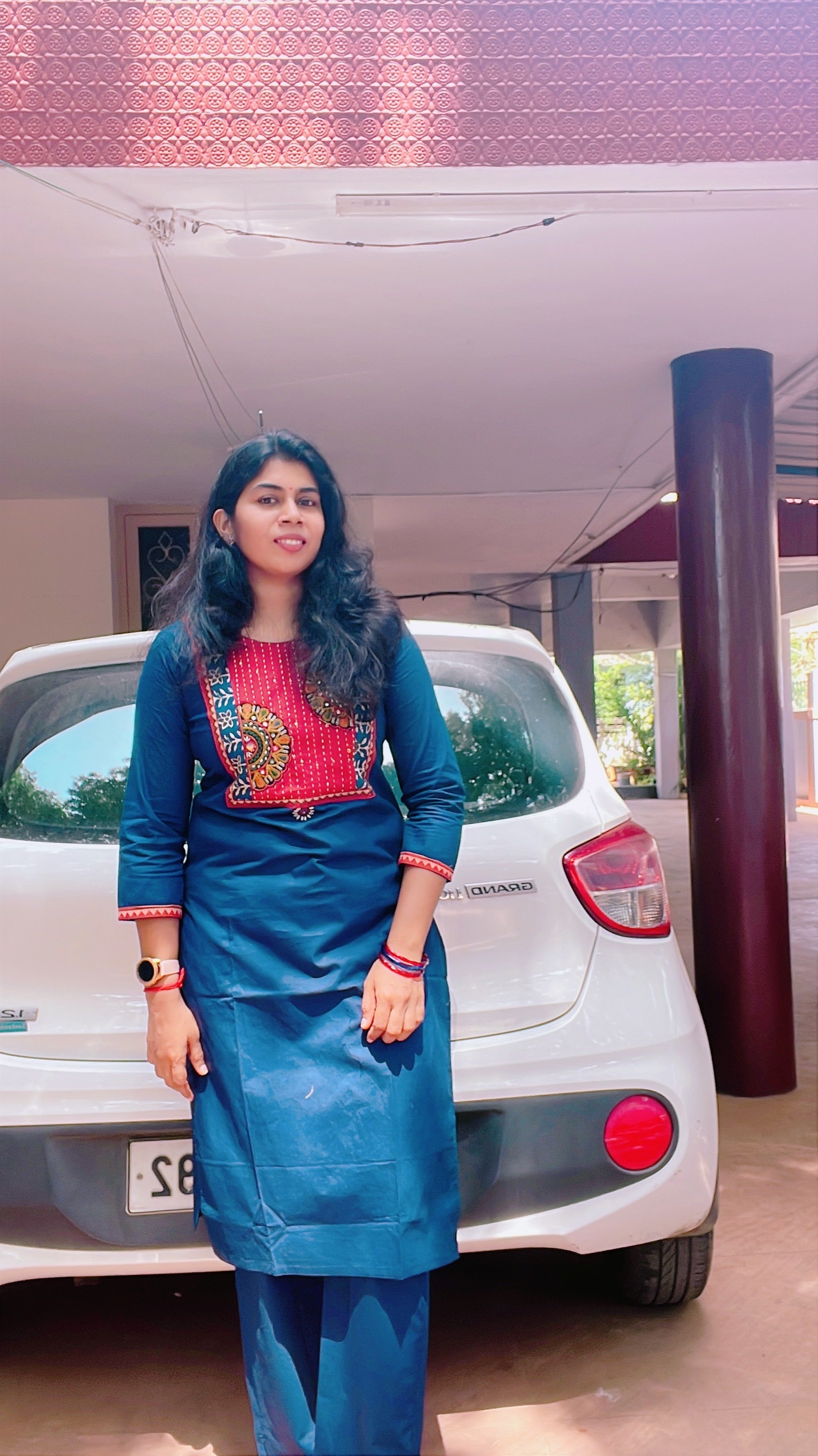Blue and Red Gamthi Cotton Suit Set
