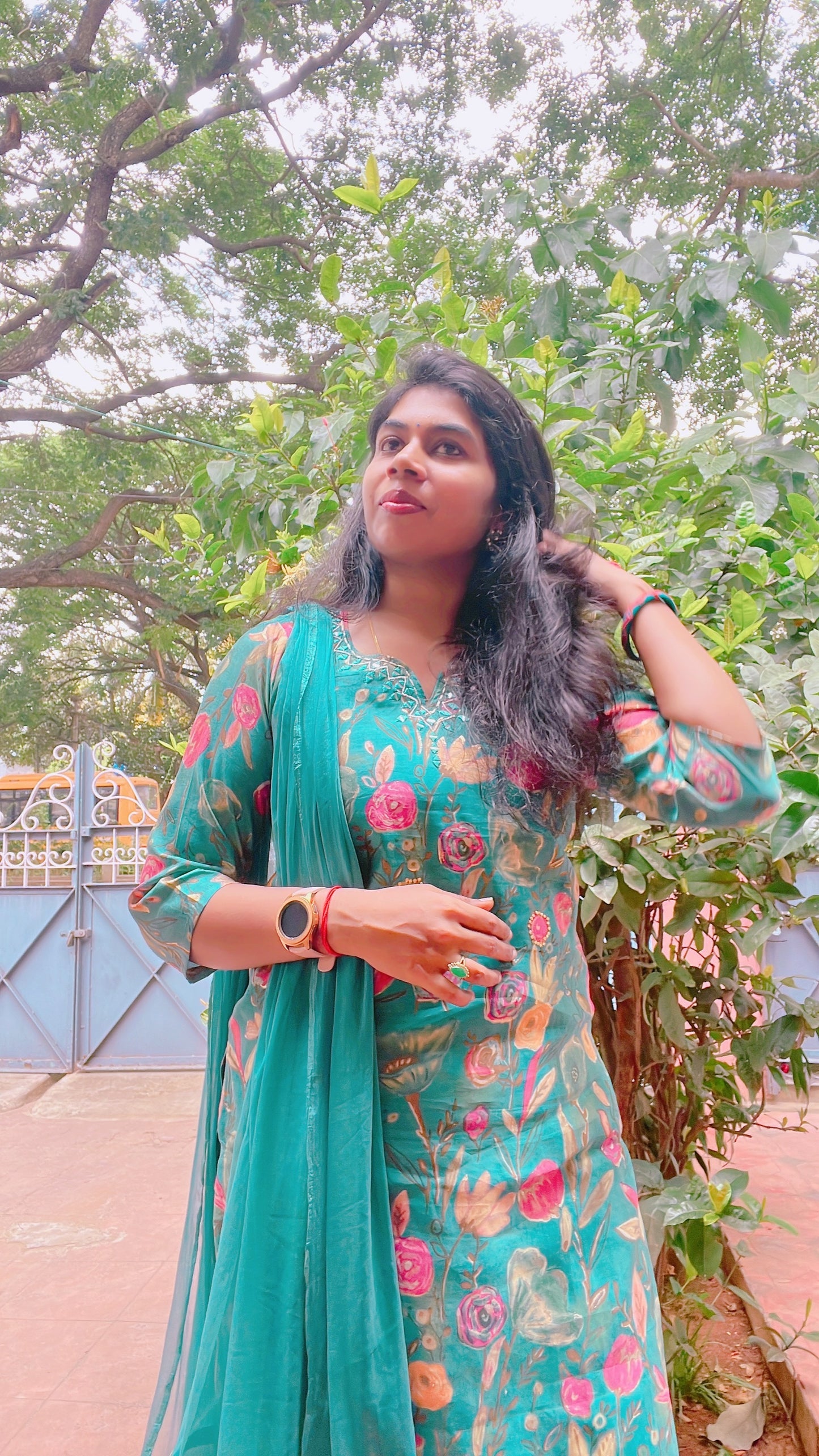 Teal Blue Chanderi Silk Suit Set