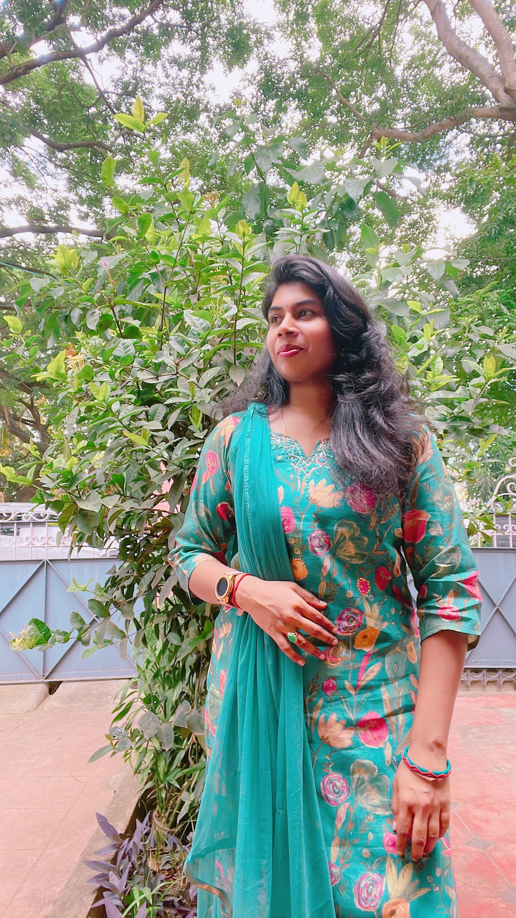 Teal Blue Chanderi Silk Suit Set