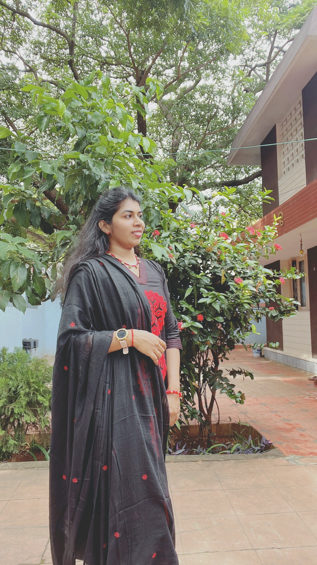 Black Applique Work Suit Set