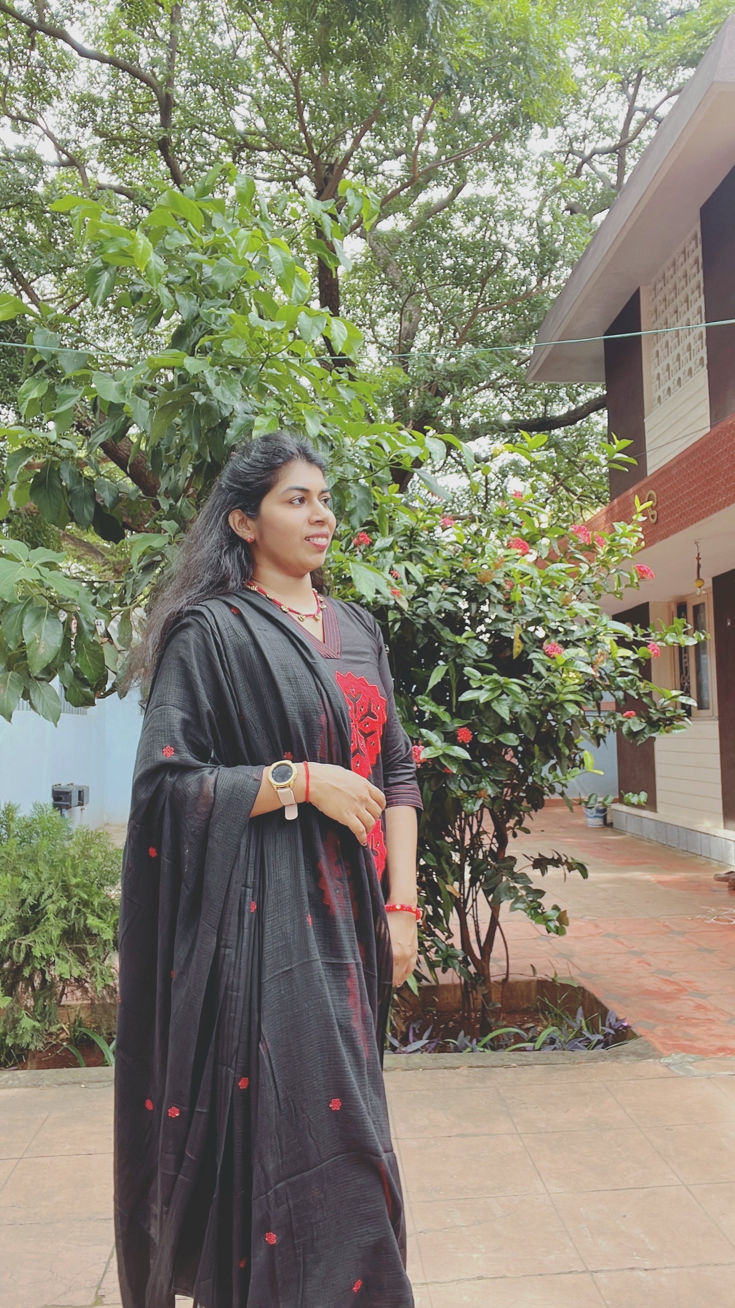 Black Applique Work Suit Set