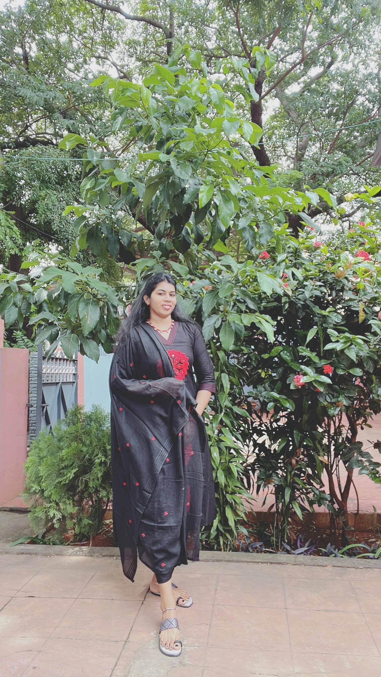 Black Applique Work Suit Set