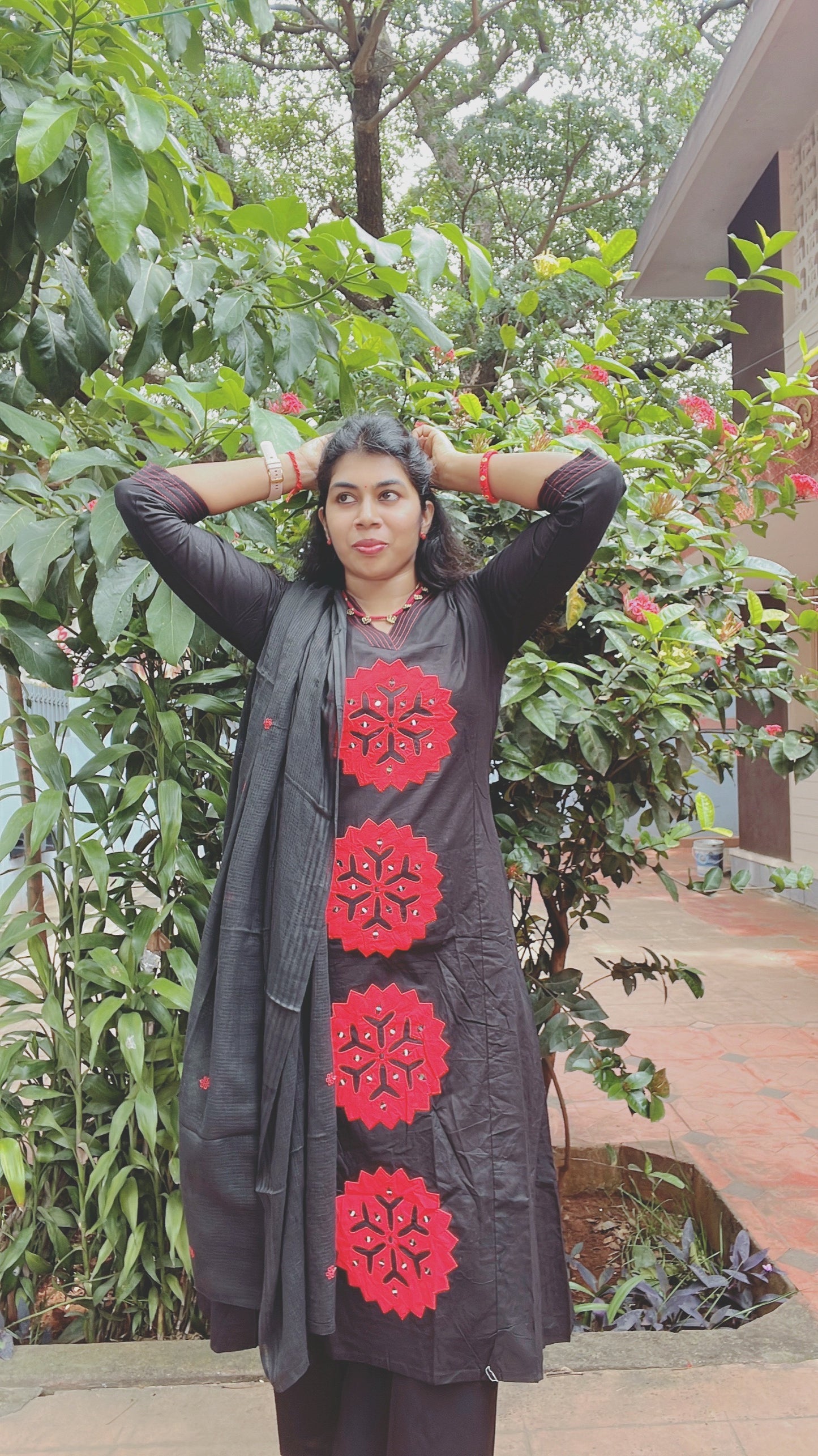 Black Applique Work Suit Set